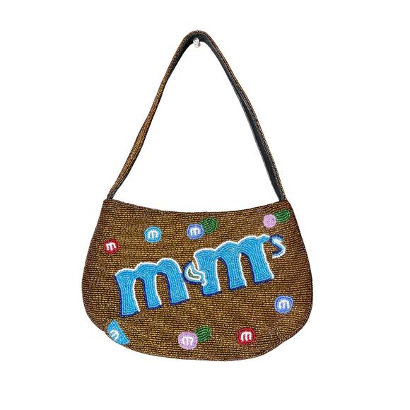 M&M’s brown beaded hand bag purse - Picture 1 of 6
